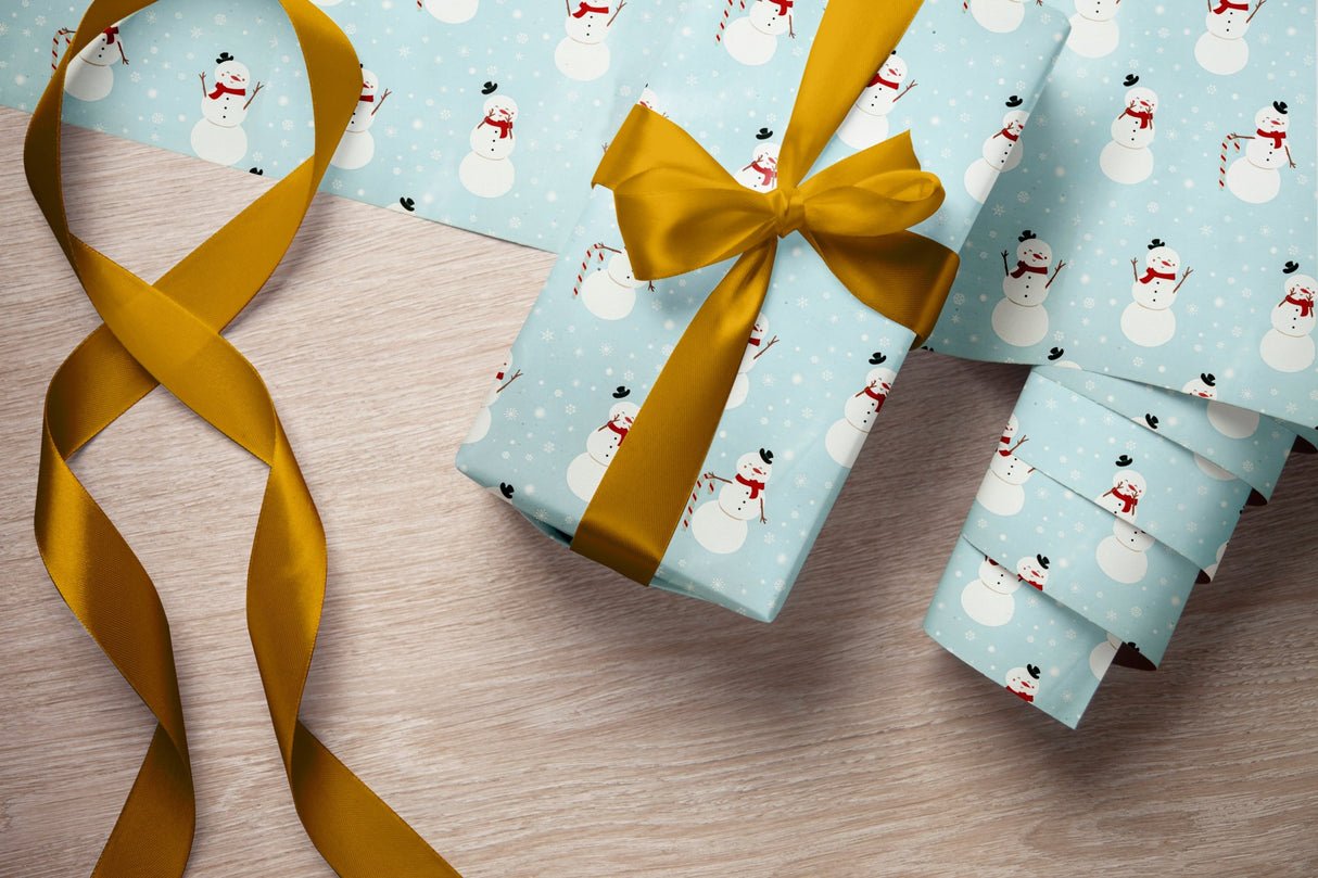 Umweltfreundliches Weihnachtsgeschenkpapier 70 cm × 5 m, Schneemannmuster