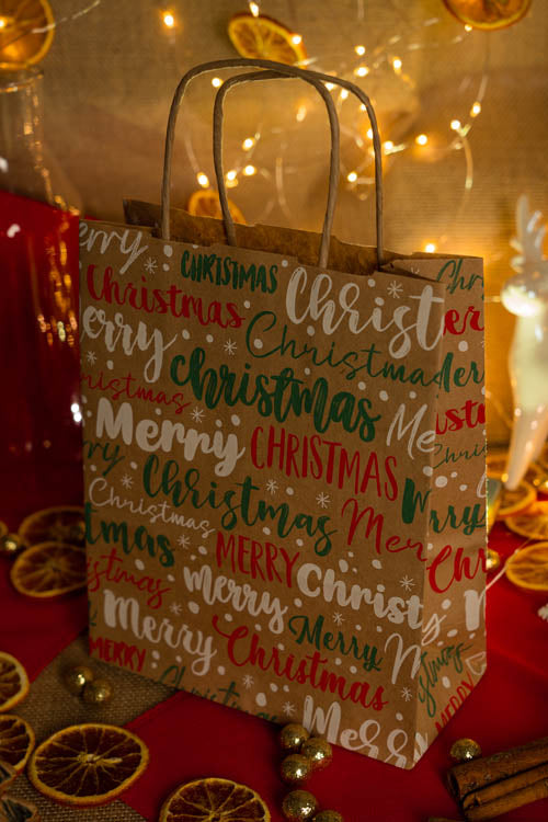 Weihnachtspapiertüte 180x80x220mm Frohe Weihnachten