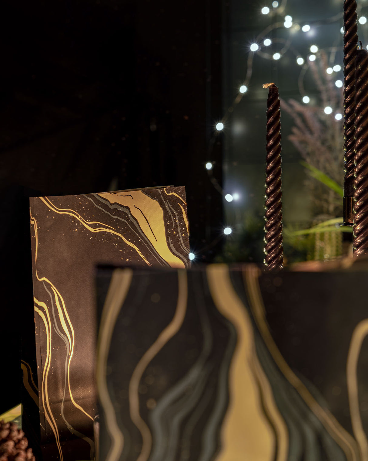 Papiertüten ohne Griff 160x80x270mm - Schwarz Gold Marmoriert