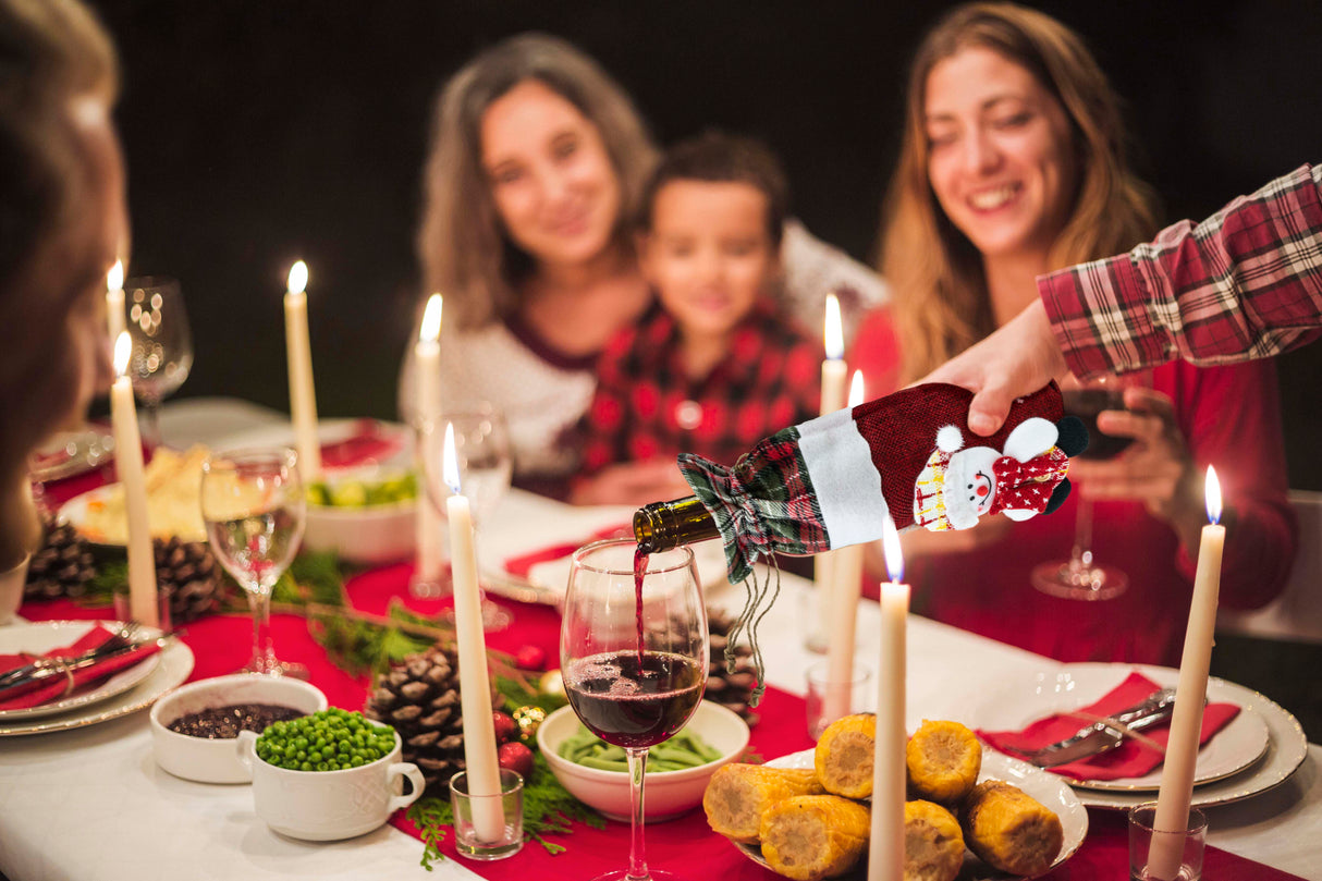 Weihnachts-Flaschenhülle, rot, mit Schneemann