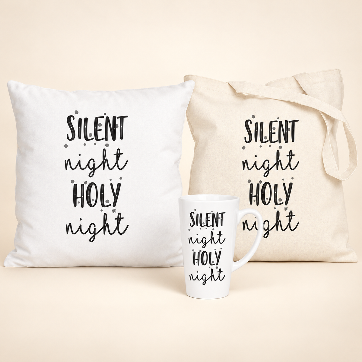 Weihnachtsset Silent Night – Tasche, Becher und Kissen