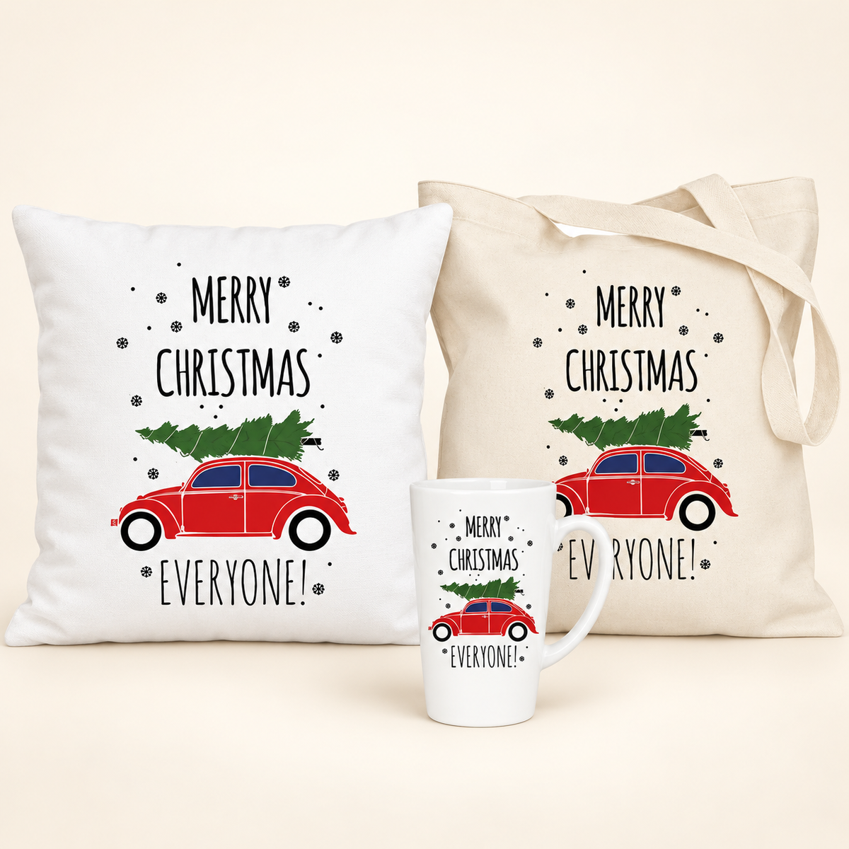 Weihnachtsset Tannenbaum – Tasche, Becher und Kissen