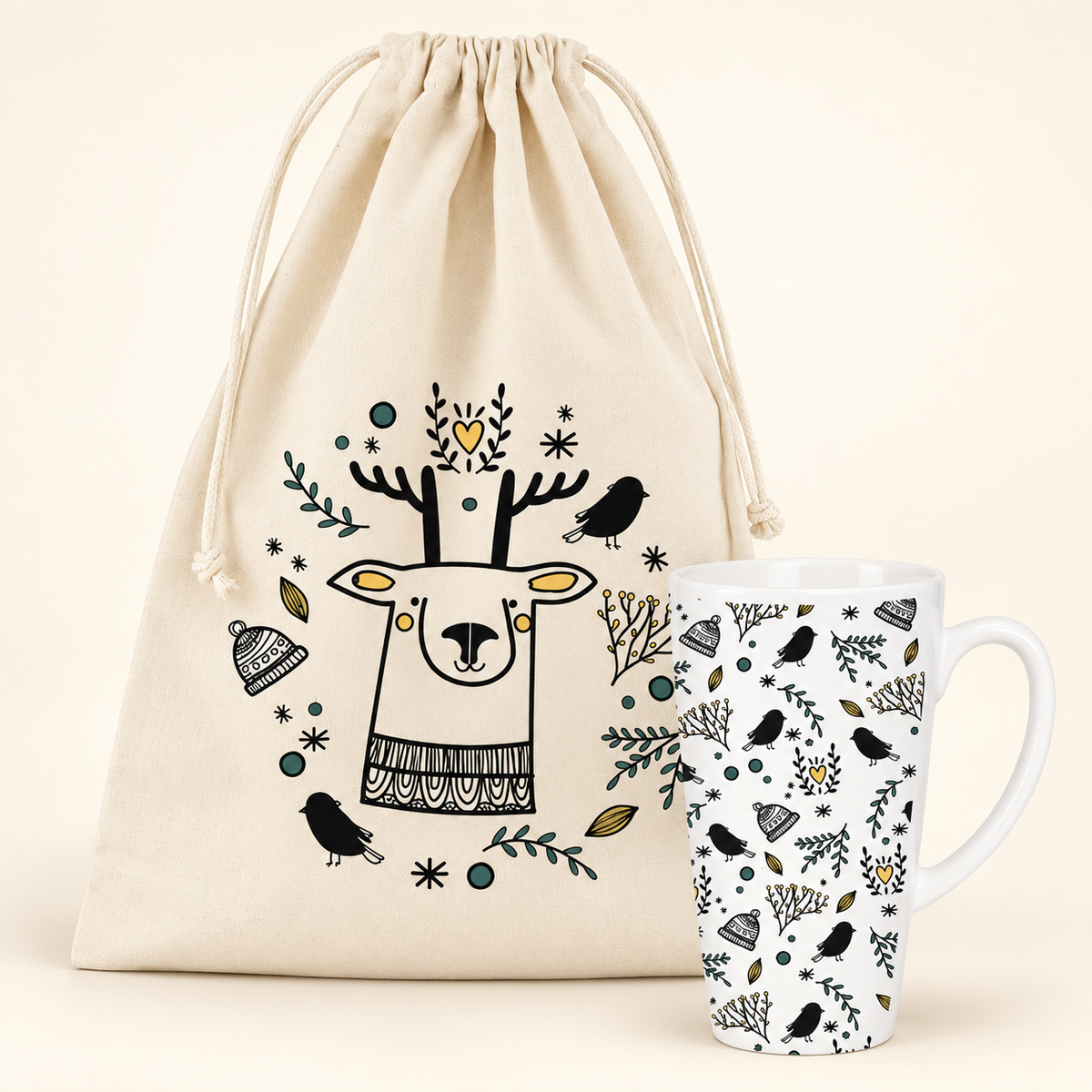 Weihnachtsset Rentier – Beutel und Becher