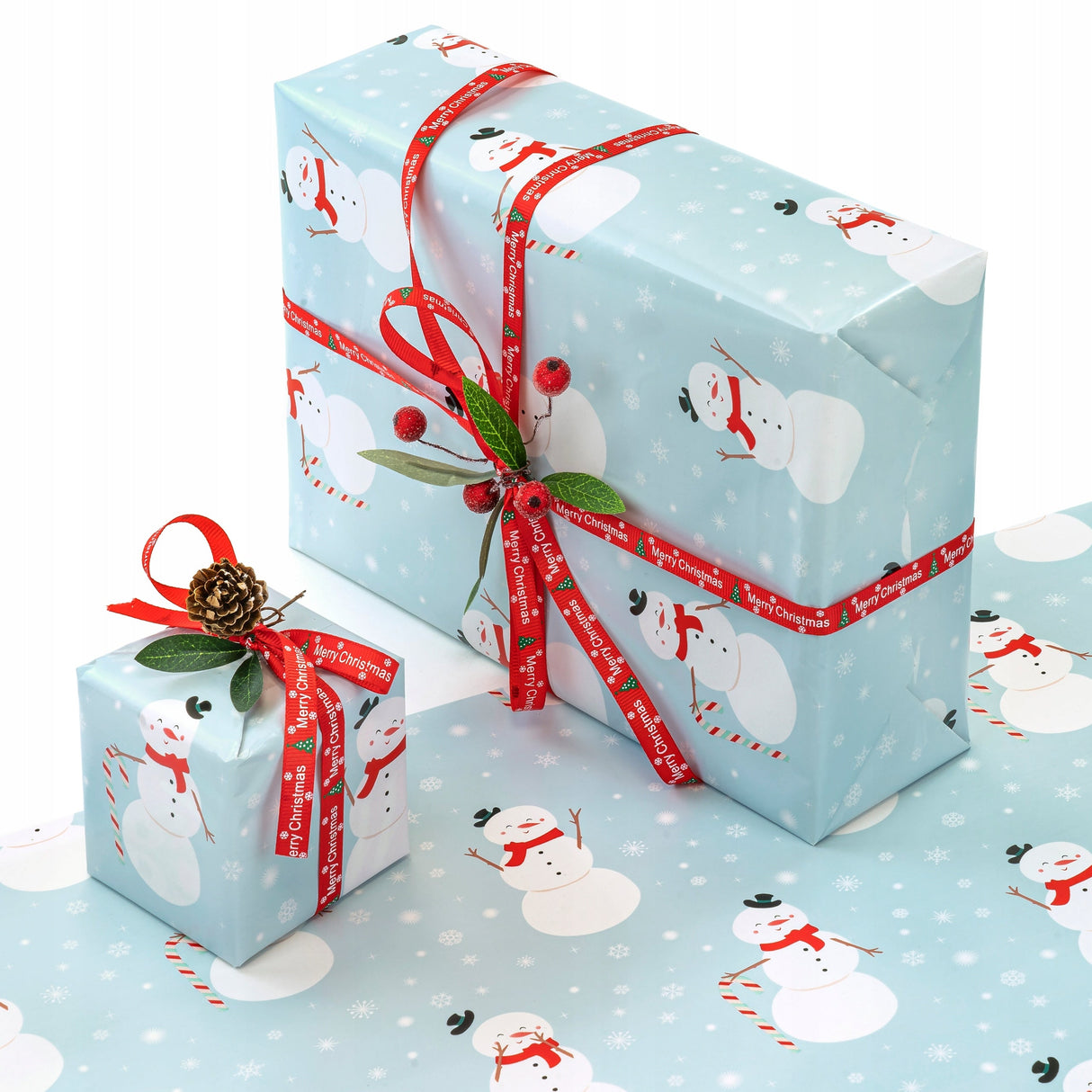 Umweltfreundliches Weihnachtsgeschenkpapier 70 cm × 5 m, Schneemannmuster