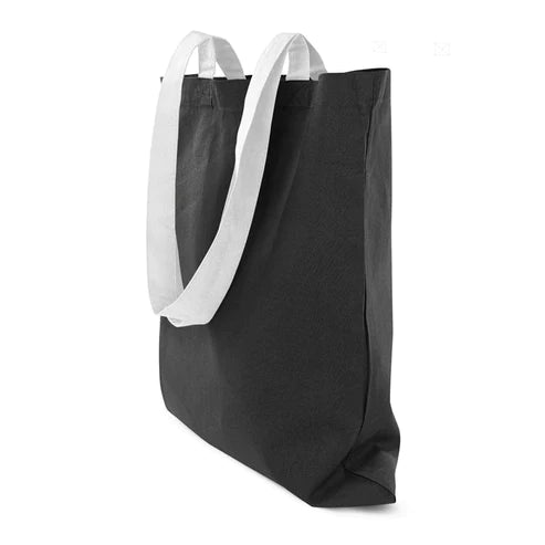 Schwarze Baumwolltasche, weißer Griff, 38x42cm, 145g/m2
