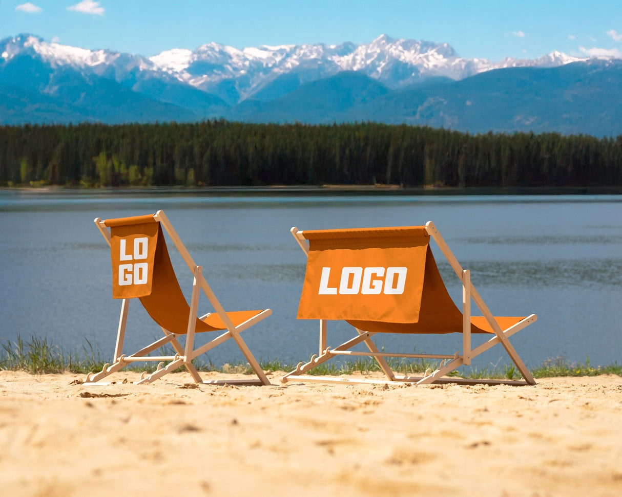 Holz-Liegestuhl mit eigenem Logo und Kopfkissen (Volant)