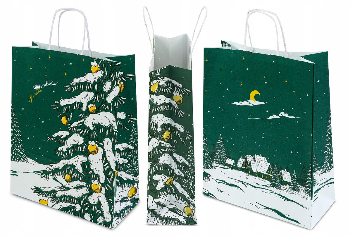 Set Weihnachts-Papiertüten mit Aufklebern und Tischkarten, Größenmix, Grün, 8-tlg.