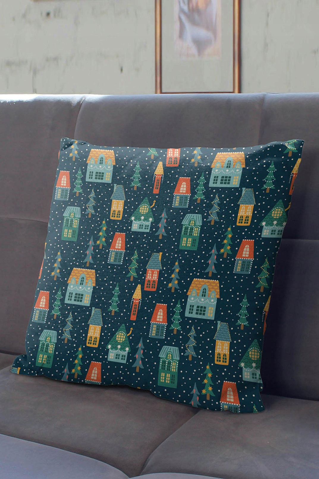 Weihnachtsdeko-Kissenbezug 250×250mm Häuser