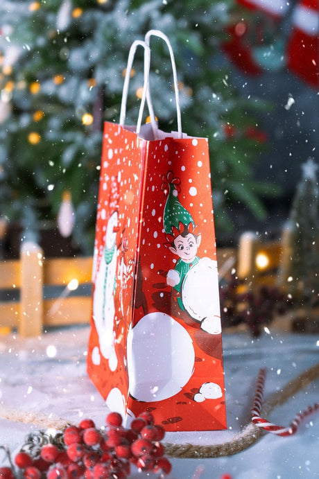 Weihnachtspapiertüte 180x80x220mm Roter Weihnachtself
