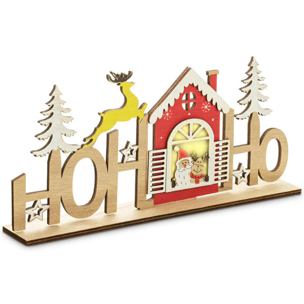 EKO Weihnachtsschmuck aus Holz LED Ho Ho Ho