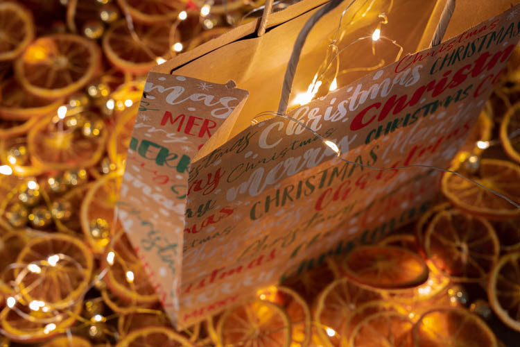 Weihnachtspapiertüte 180x80x220mm Frohe Weihnachten