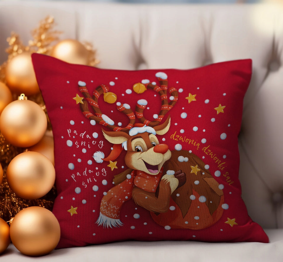 Weihnachtsdeko-Kissenbezug 250×250mm Rotes Rentier und Schnee