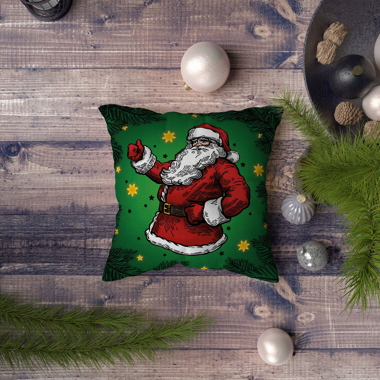 Weihnachtsdeko-Kissenbezug 250×250mm Grüner Weihnachtsmann