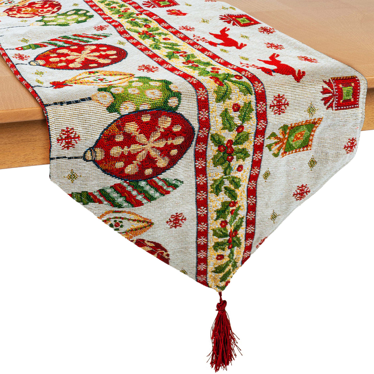 Weihnachtstischläufer 32x175 cm mit Christbaumkugel-Motiv