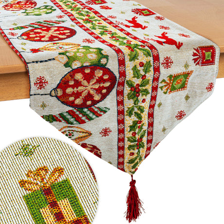 Weihnachtstischläufer 32x175 cm mit Christbaumkugel-Motiv