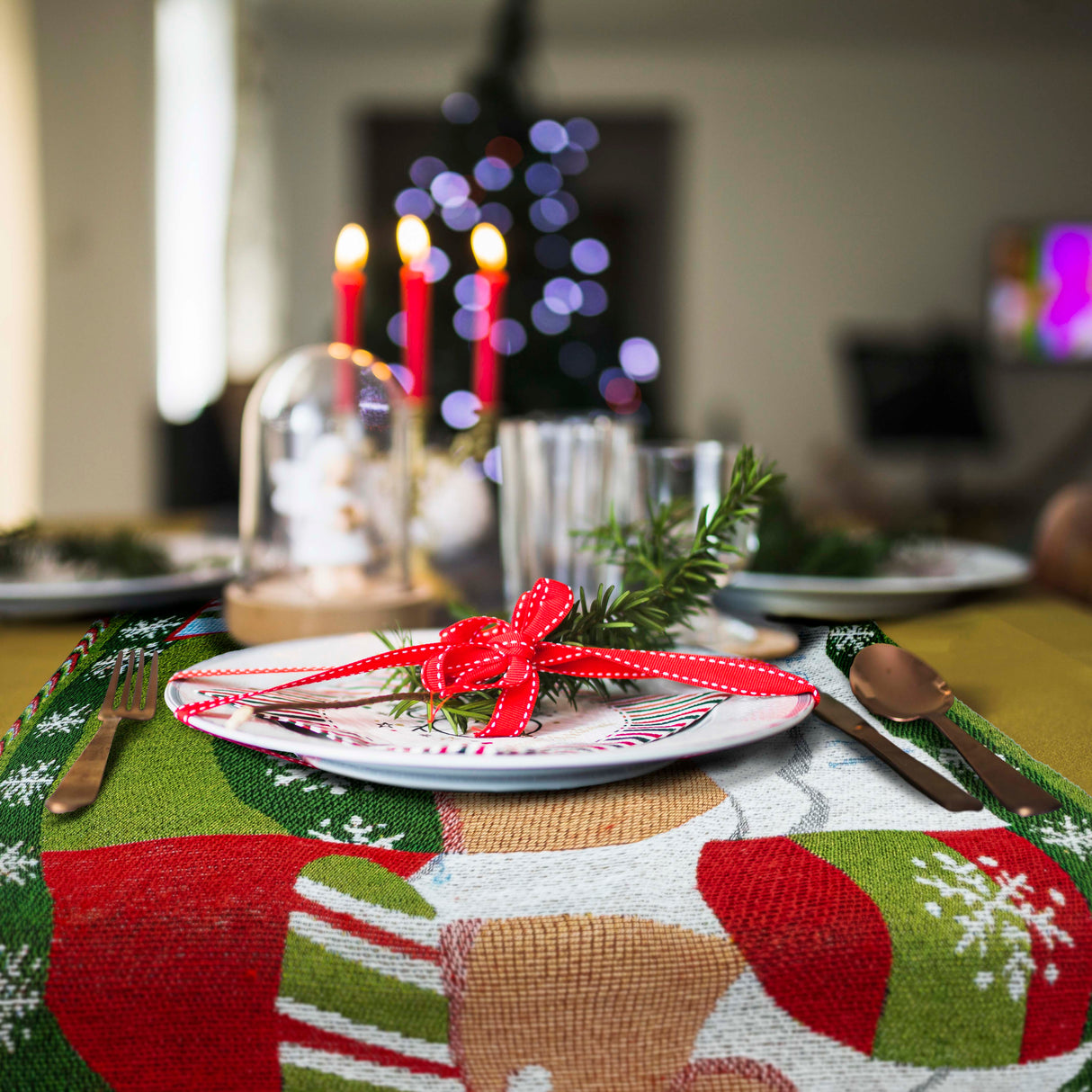Weihnachtlicher Tischläufe 32x175 cm mit Weihnachtsmann-Motiv