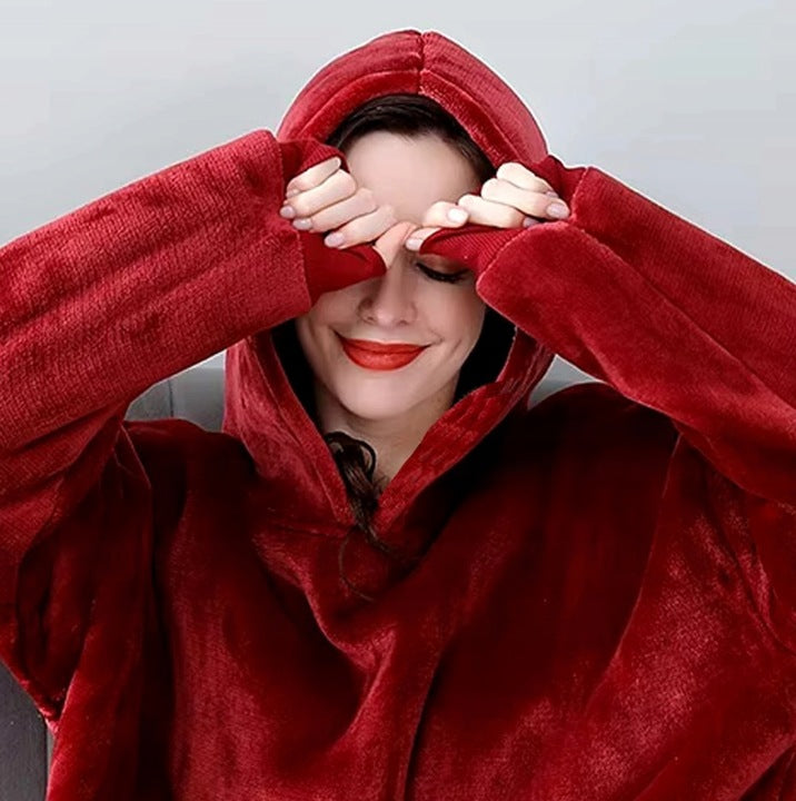 Dicker roter Decken-Sweatshirt, übergroßer Bademantel