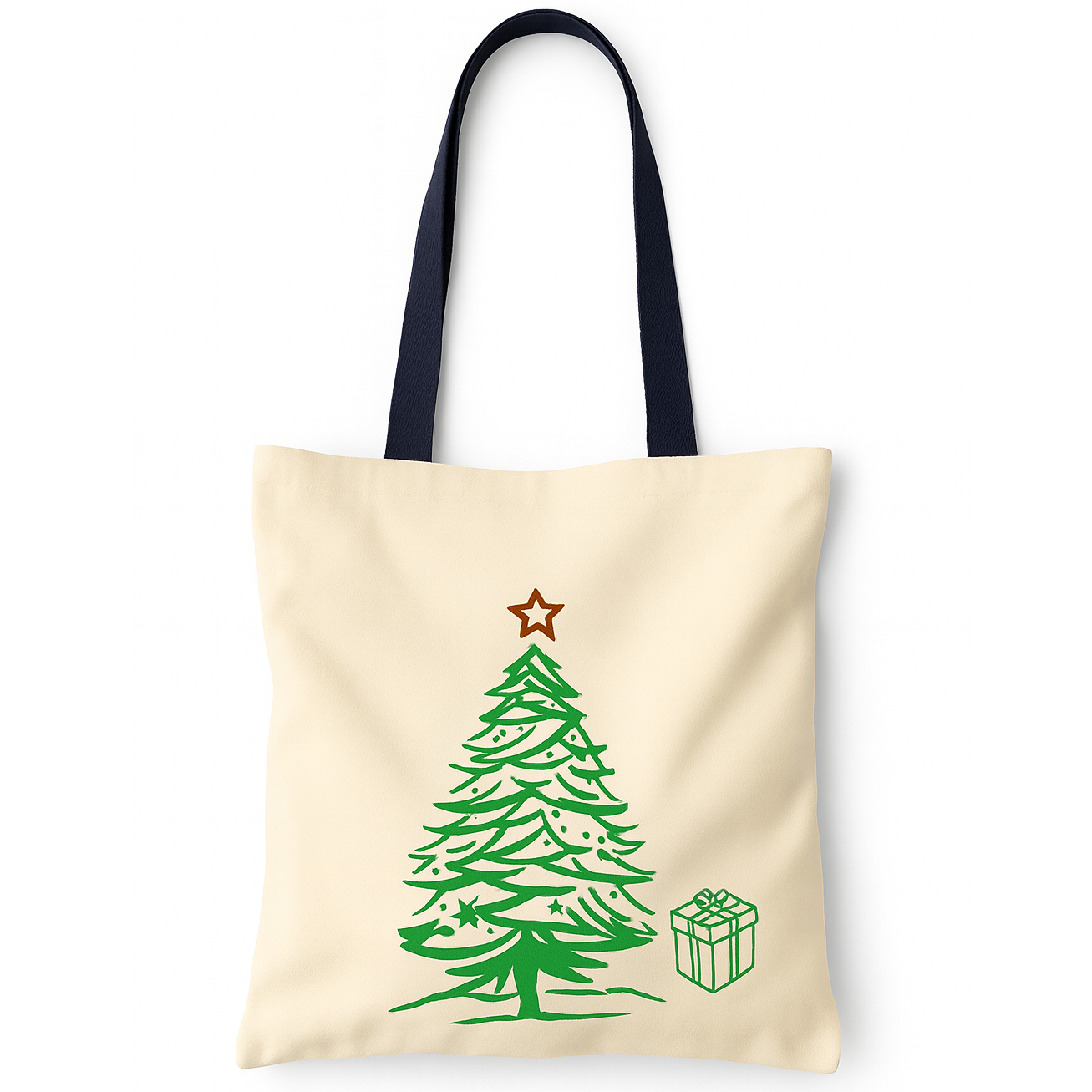 Baumwolltasche 380x420mm ecru mit Weihnachtsbaummotiv