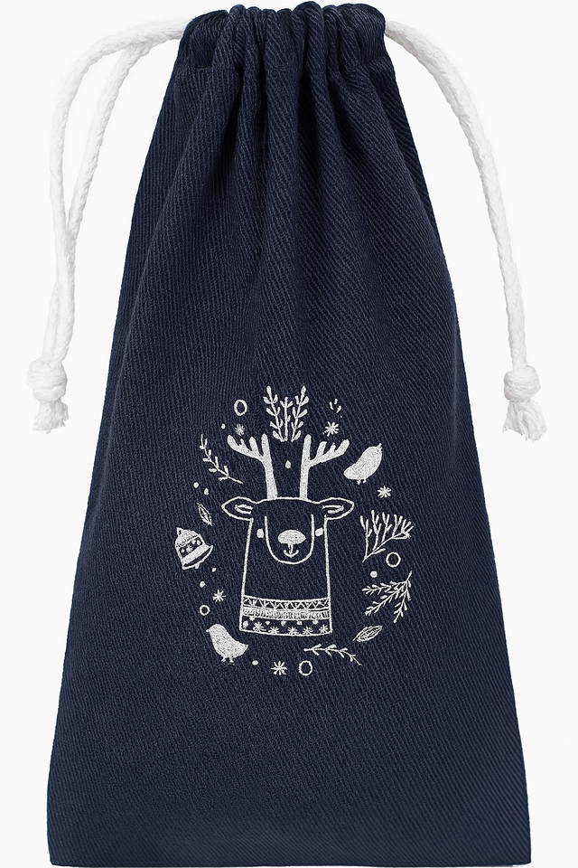 Weihnachts-Baumwolltasche 180x340mm Grau mit Rentier-Aufdruck