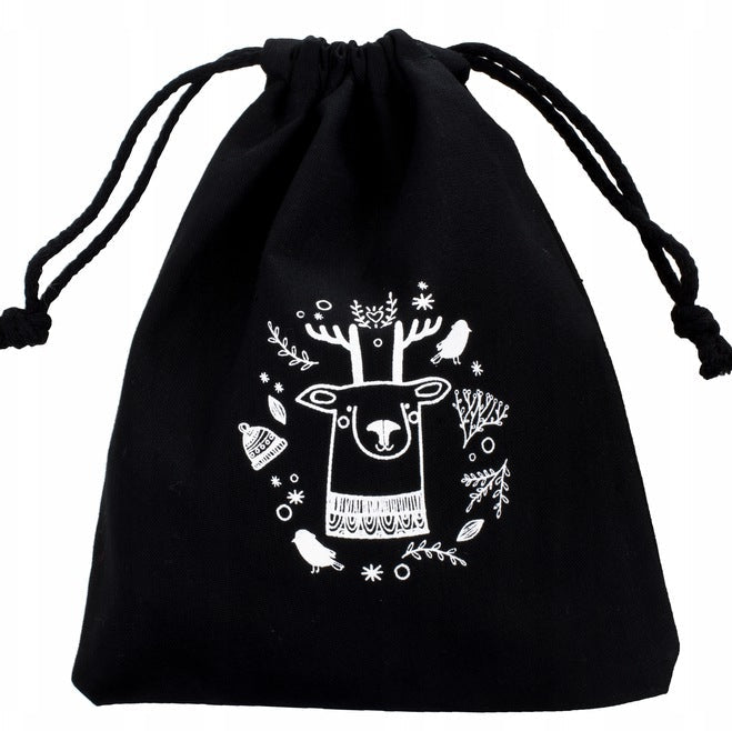 Weihnachts-Baumwollbeutel 15x20cm SCHWARZES RENTIER 220g