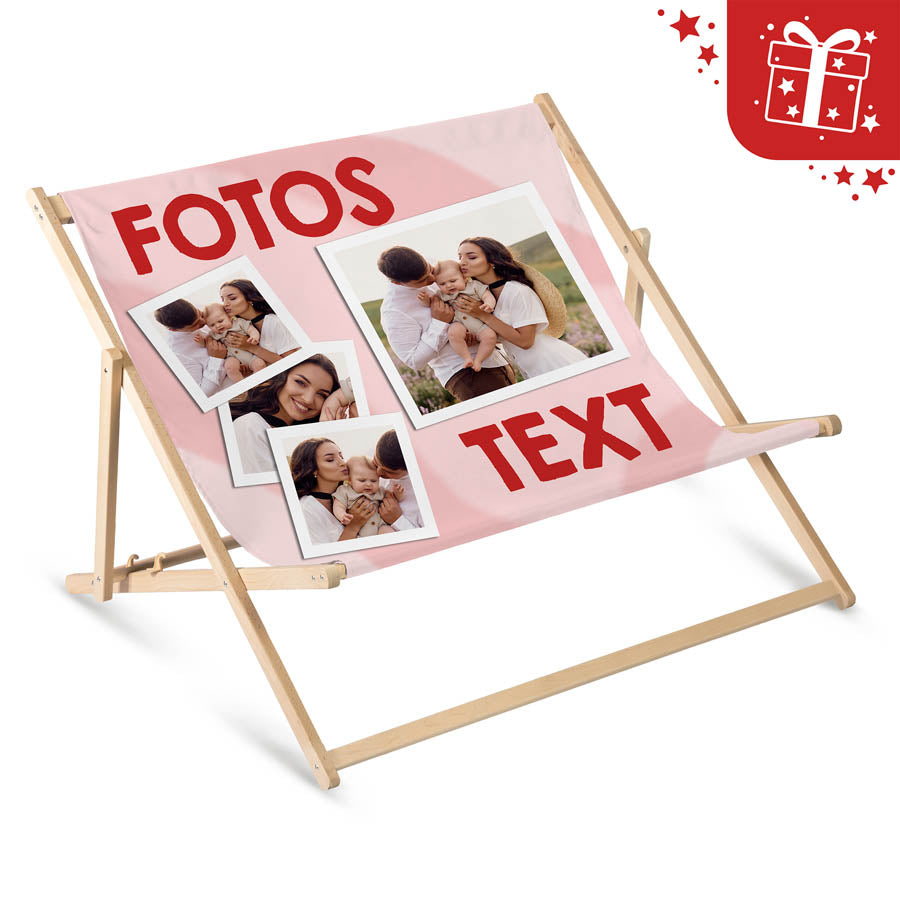 Doppel-Liegestuhl aus Holz mit Kopfkissen – Personalisiertes Geschenk