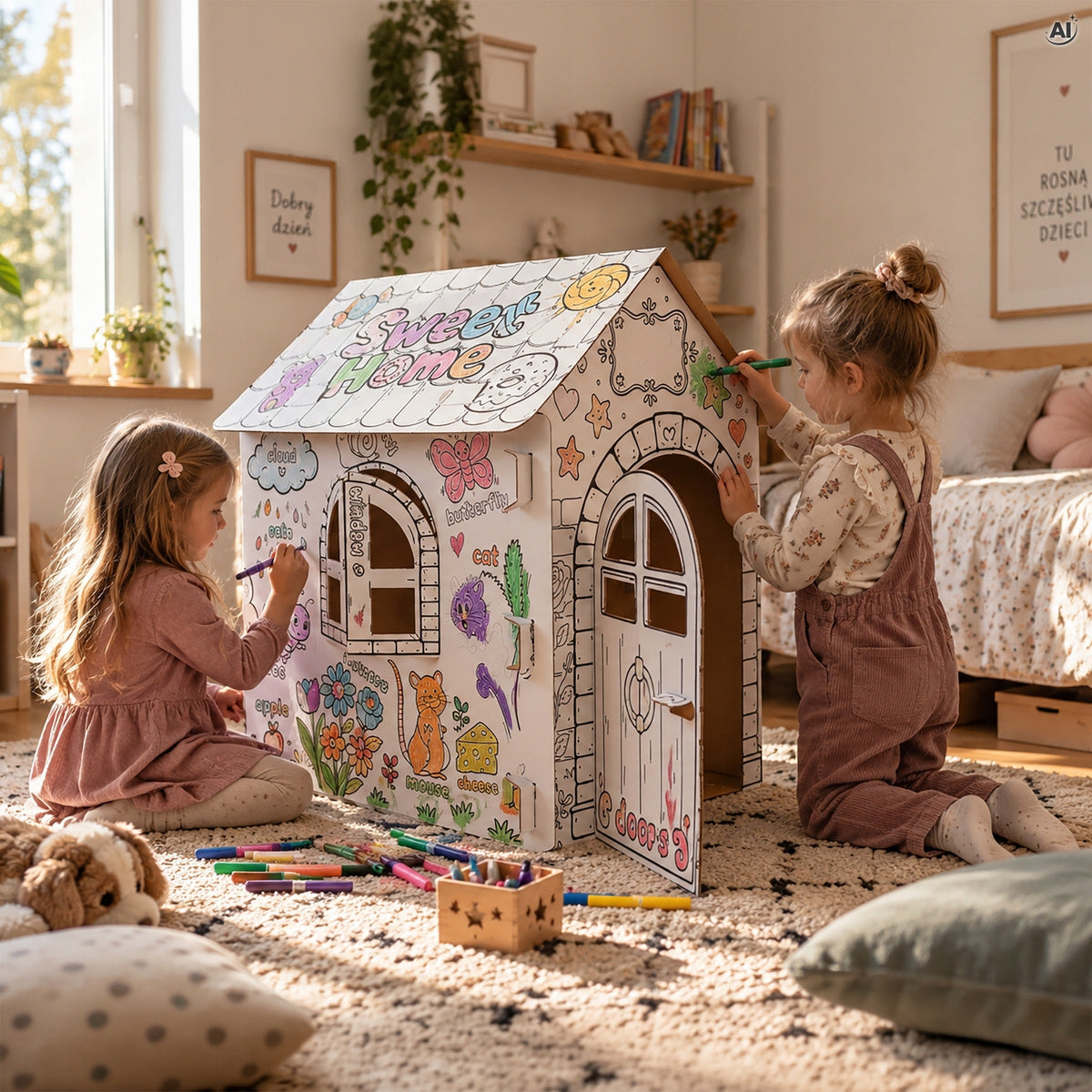 Großes XXL Kinderhaus aus Pappe zum Ausmalen