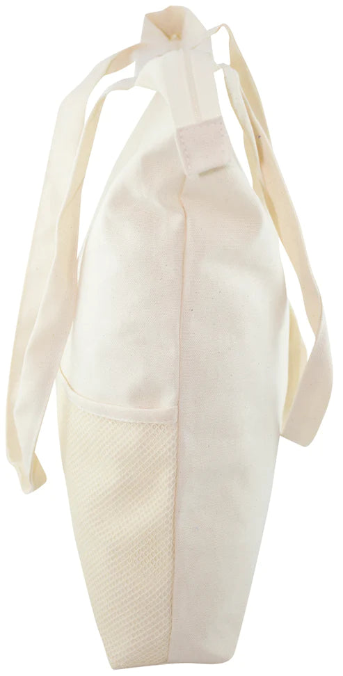 Einkaufstasche aus Stoff mit Netz und Etikett ALLBAG 36x8,5x42 ECRU