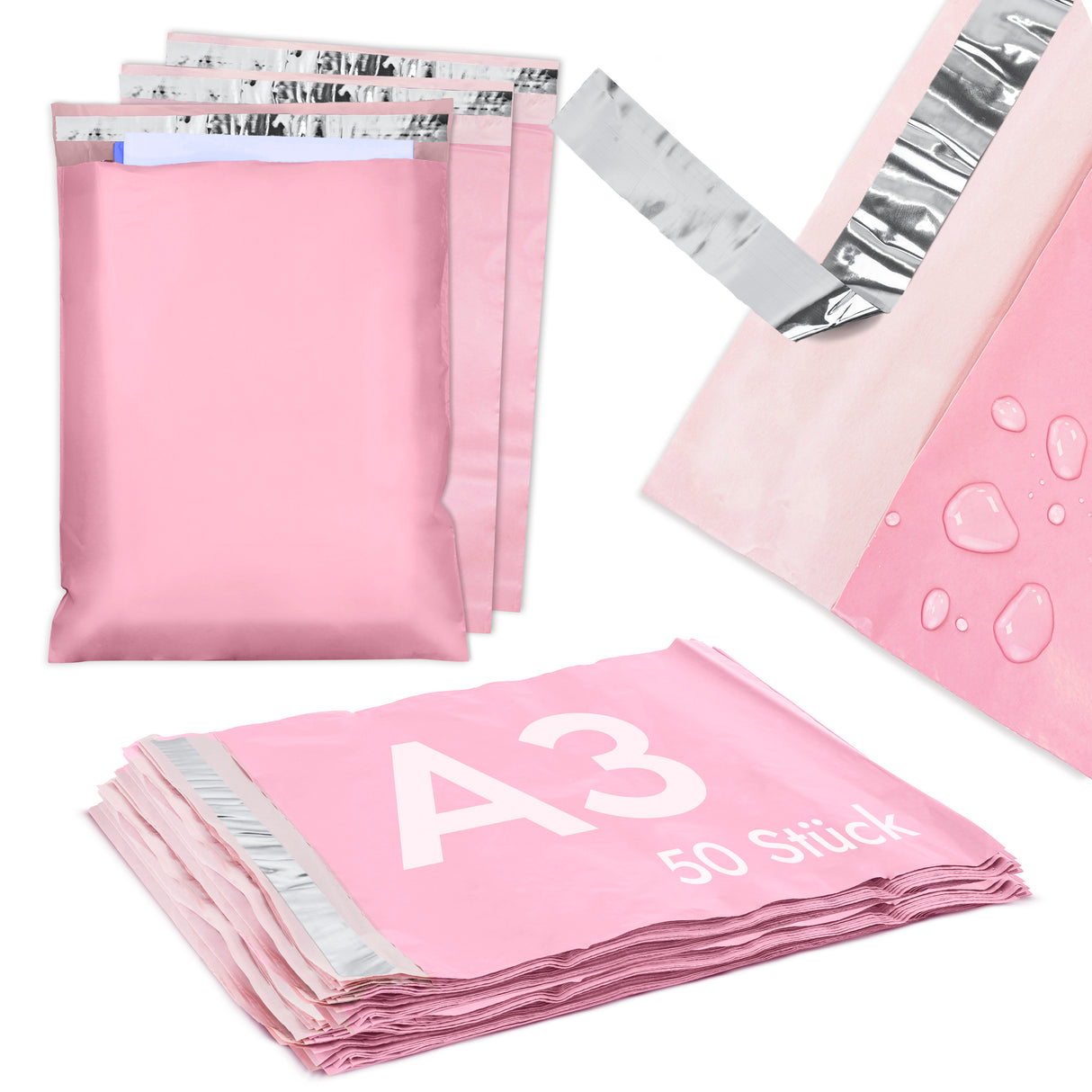 Versandbeutel Plastik Versandtaschen A3 310x420mm 50 Stk. ROSA
