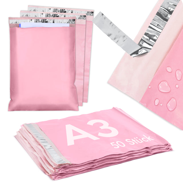 Versandbeutel Plastik Versandtaschen A3 310x420mm 50 Stk. ROSA