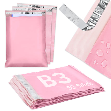 Versandbeutel Plastik Versandtaschen B3 400x500mm 50 Stk. ROSA