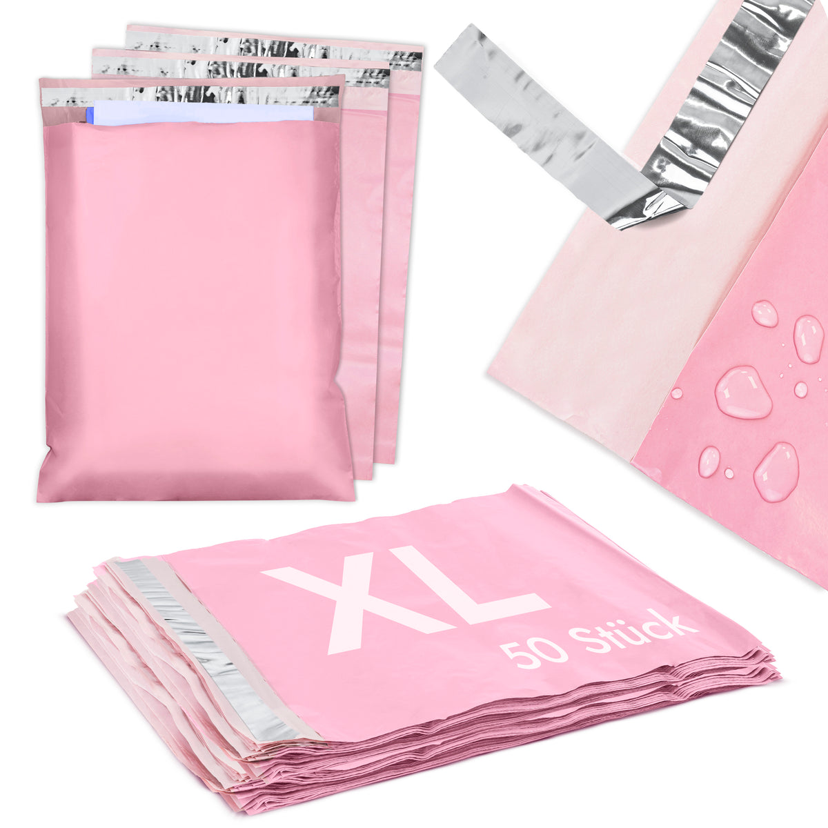 REALPACK Lot De 50 Pochettes Postales En Plastique Rose 250 X 350 Mm - Enveloppes Matelassées Résistantes