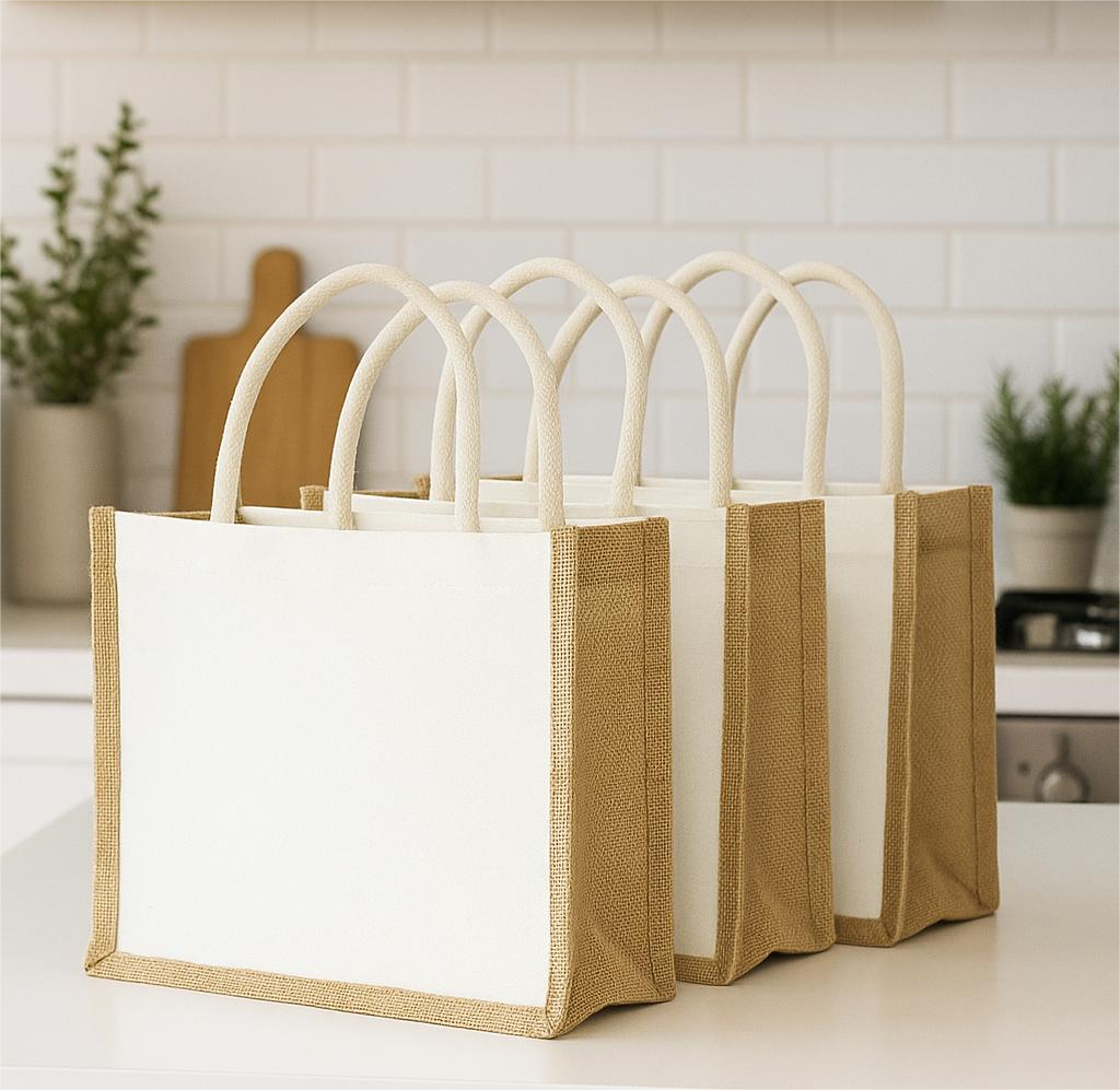 Braun-weiße Jutetasche 320x210x130mm