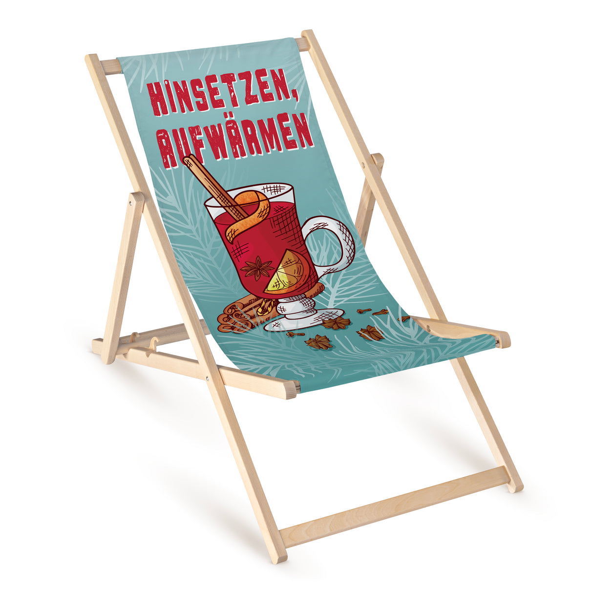 Houten winter ligstoel.Zitten en opwarmen