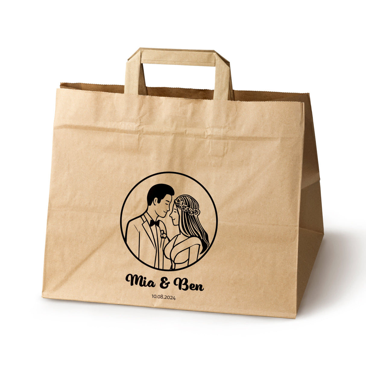 Hochzeitspapiertüten 50 Stück Braun 320x220x245mm Braut und Bräutigam NAMEN+DATUM