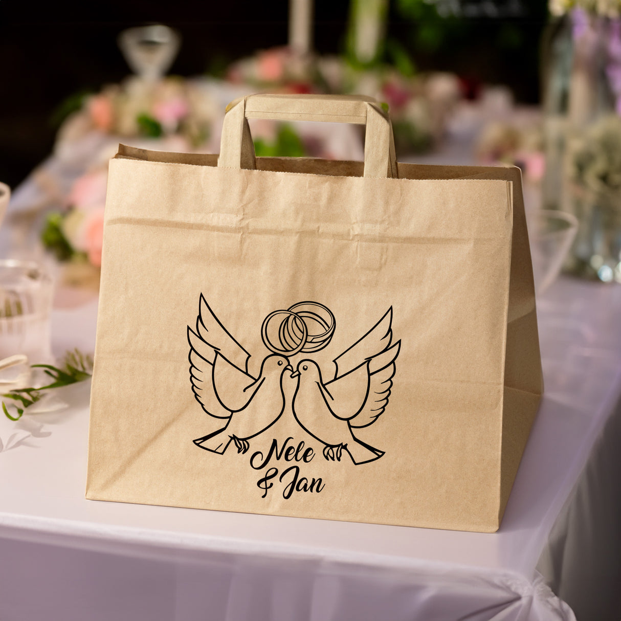 Hochzeitspapiertüten 50 Stück Braun 320x220x245mm Taube NAMEN