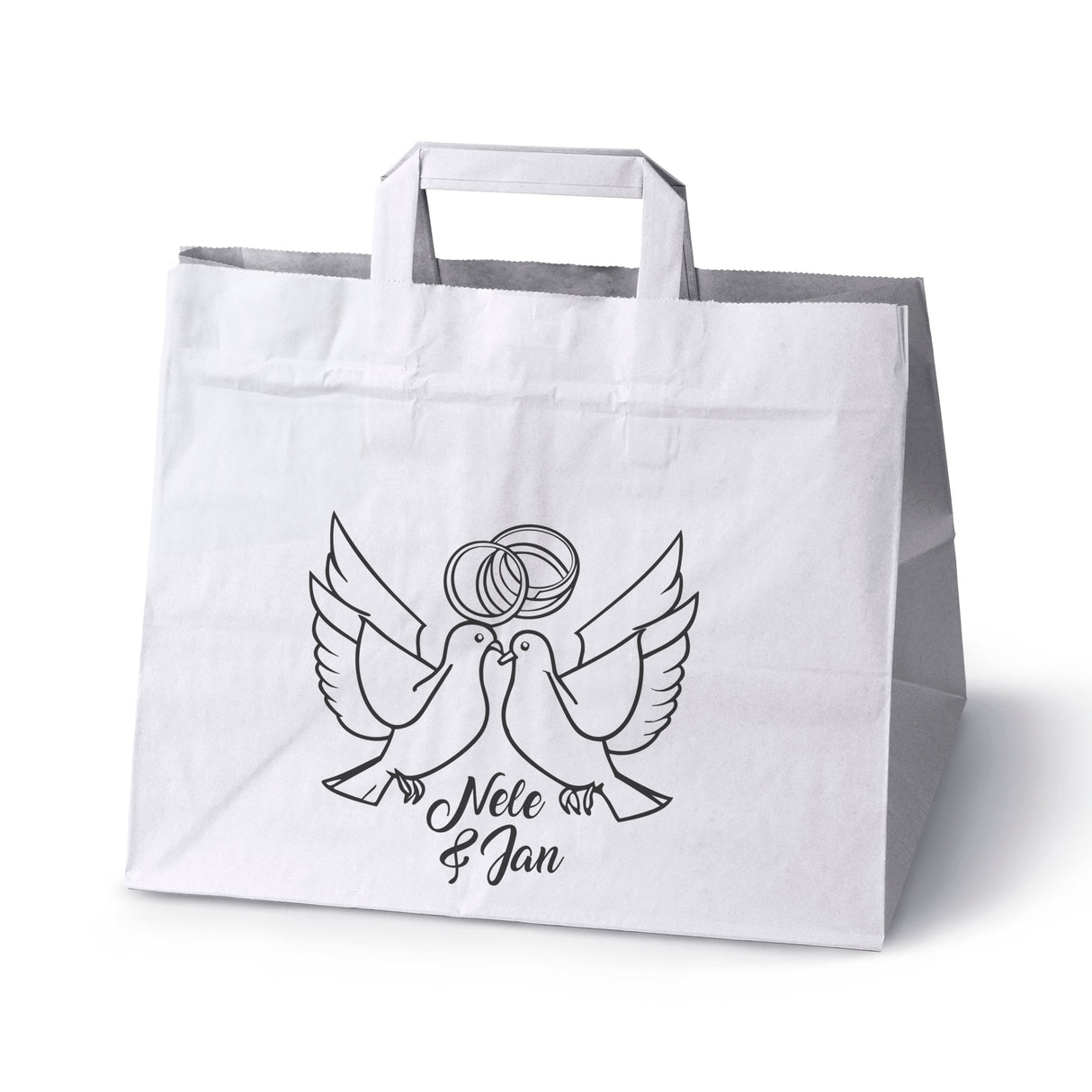 Hochzeitspapiertüten 50 Stück Weiß 320x220x245mm Taube NAMEN
