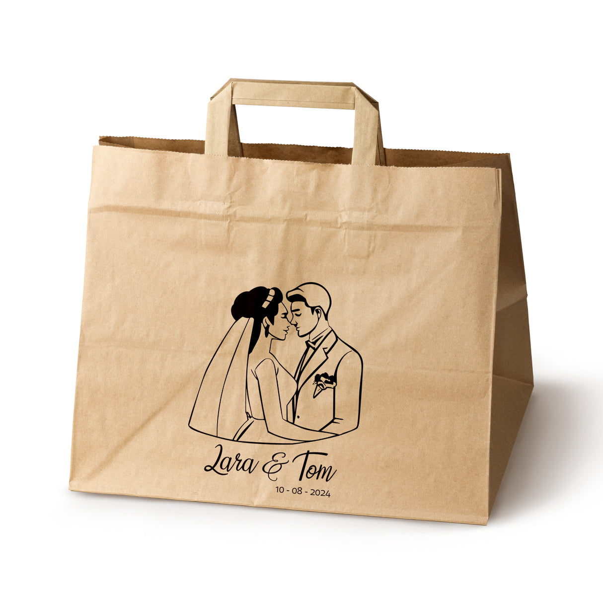 Hochzeitspapiertüten 50 Stück Braun 320x220x245mm Bräutigam und Braut NAMEN+DATUM
