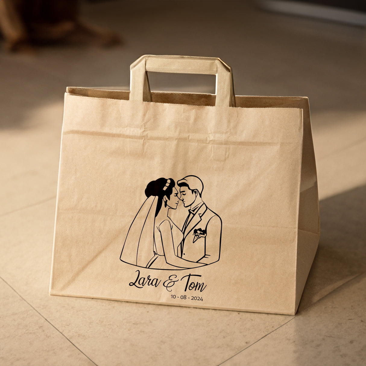 Hochzeitspapiertüten 50 Stück Braun 320x220x245mm Bräutigam und Braut NAMEN+DATUM