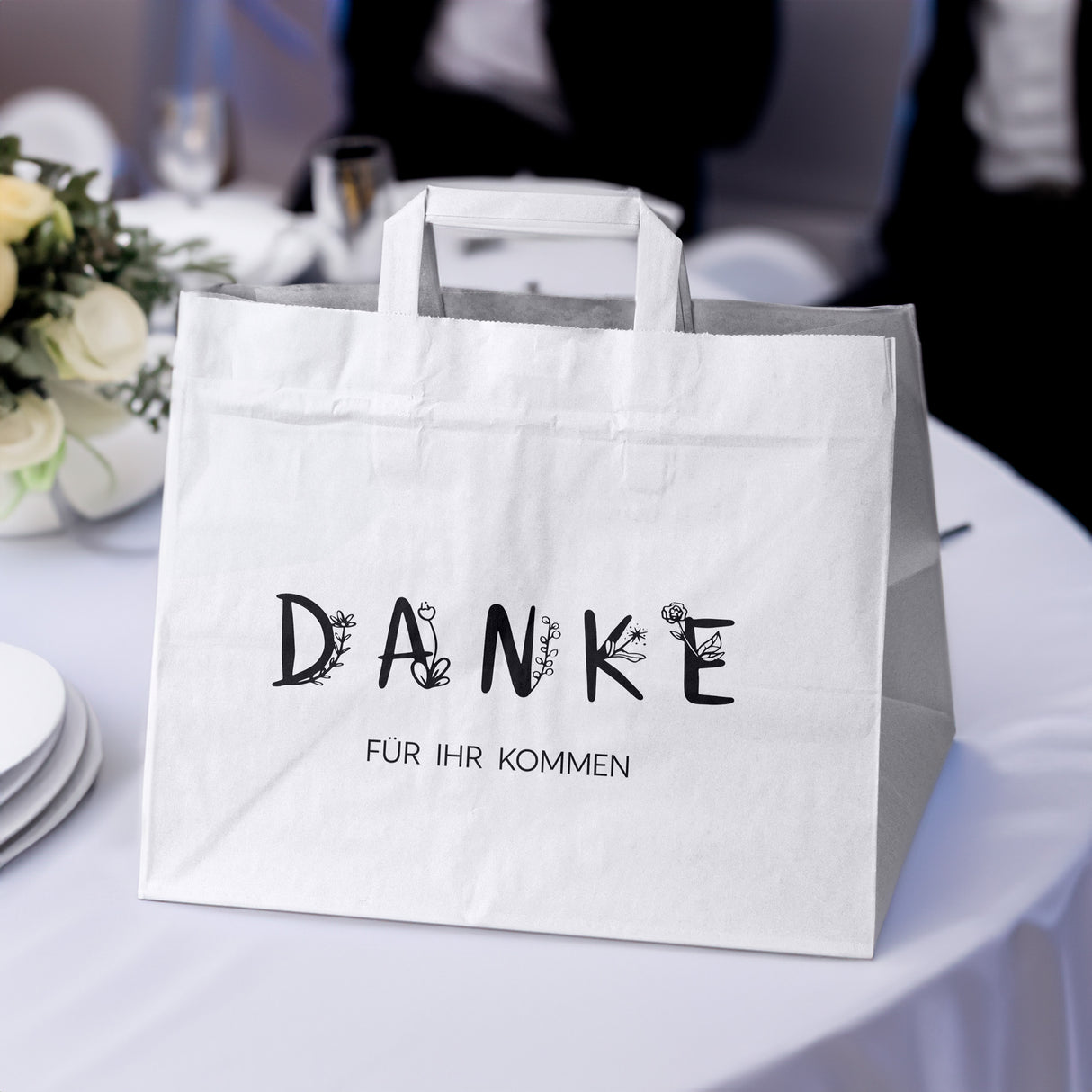 Hochzeitspapiertüten 50 Stück Weiß 320x220x245mm Danke für Ihr Kommen
