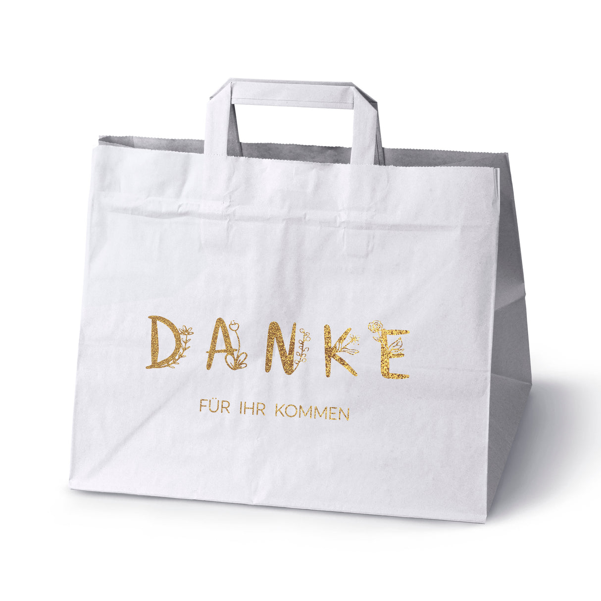 Hochzeitspapiertüten 50 Stück Weiß+Gold 320x220x245mm Danke für Ihr Kommen