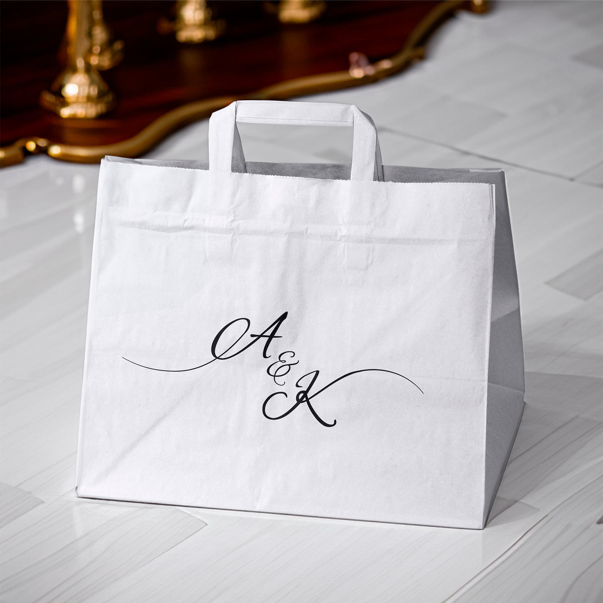 Hochzeitspapiertüten 50 Stück Weiß 320x220x245mm INITIALEN