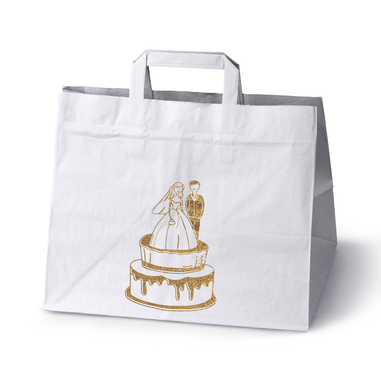 Hochzeitspapiertüten 50 Stück Weiß+Gold 320x220x245mm Hochzeitstorte