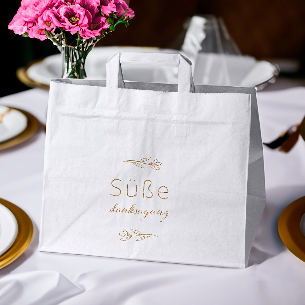 Hochzeitspapiertüten 50 Stück Weiß+Gold 320x220x245mm Süße Danksagung