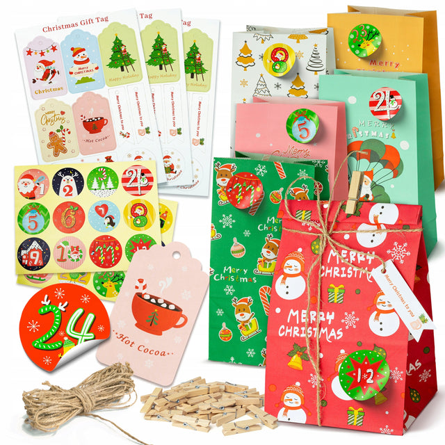 Adventskalendertüten mit Weinflaschen und Aufklebern 24 St.