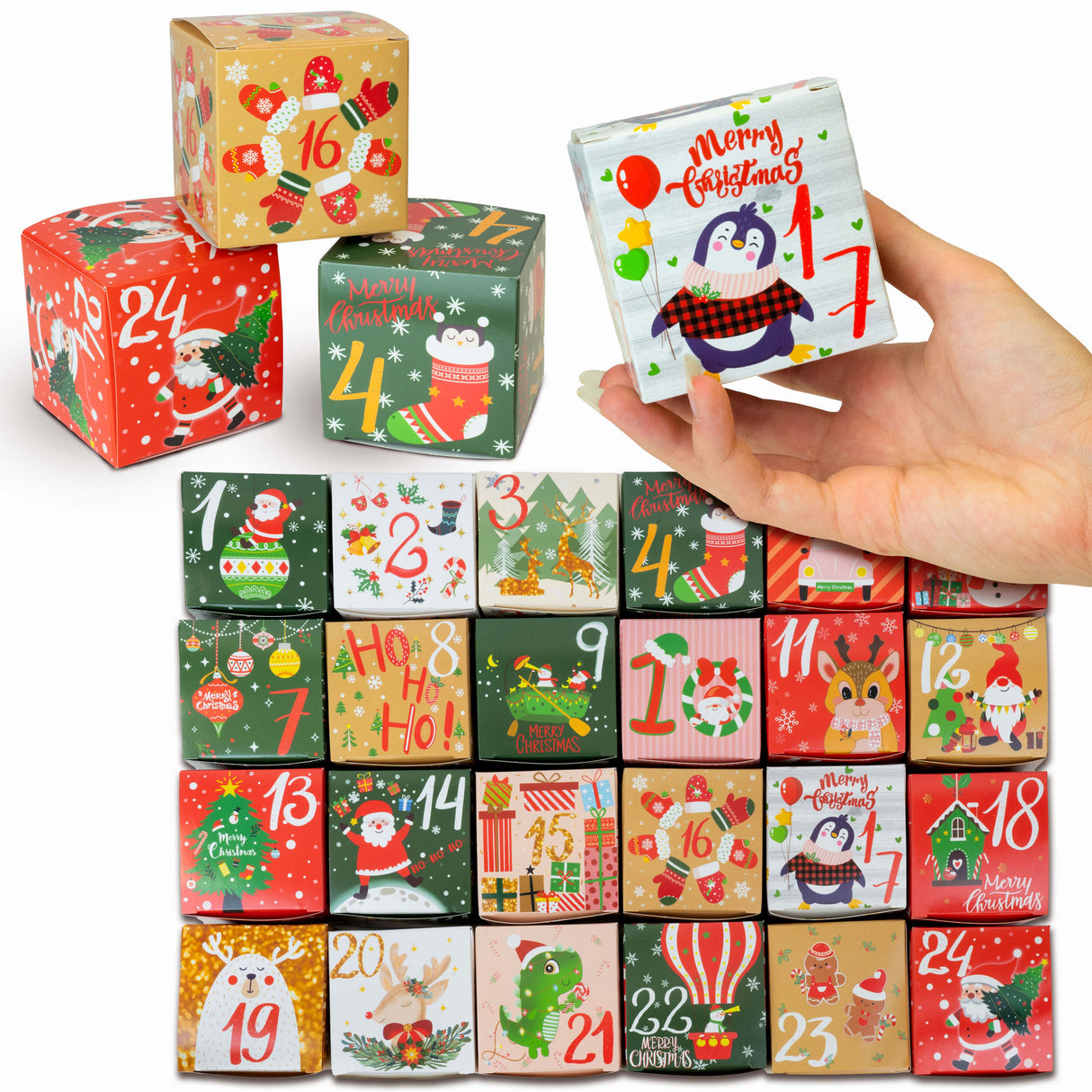 Weihnachtliches buntes Boxen-Set für Adventskalender 24-tlg.