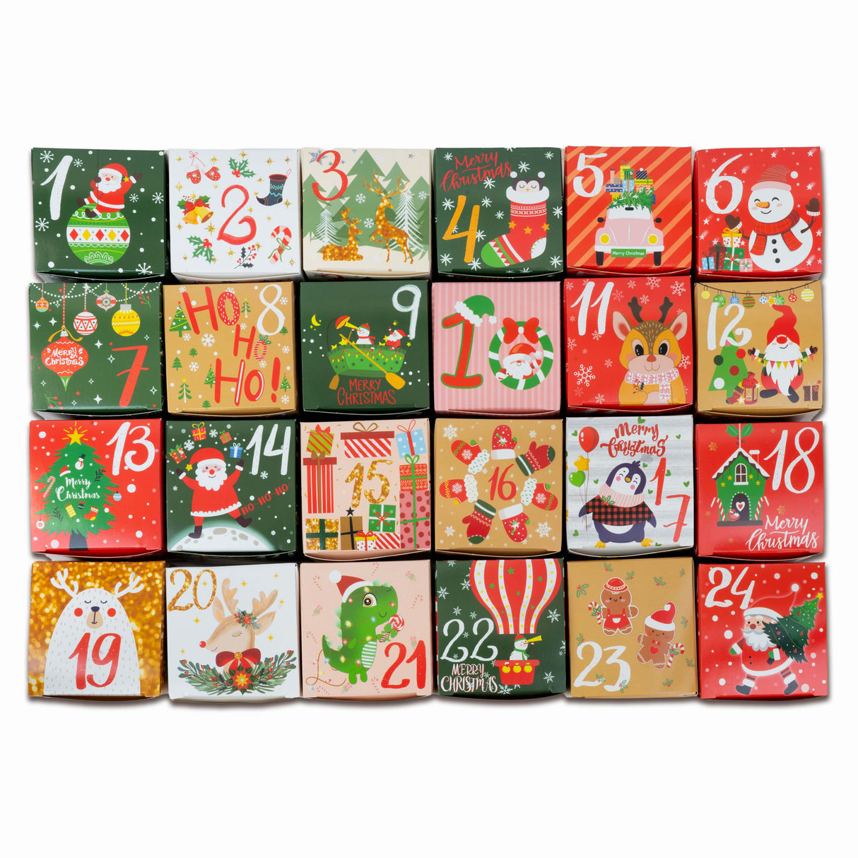 Weihnachtliches buntes Boxen-Set für Adventskalender 24-tlg.