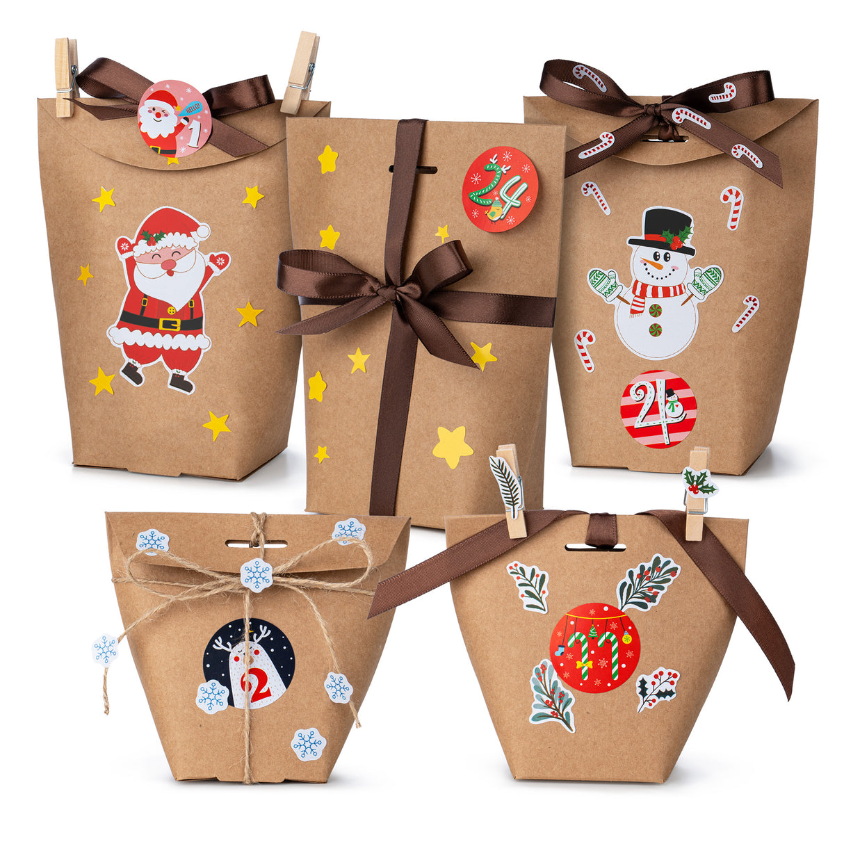 Adventskalender in Schachtel mit Weihnachtsaufklebern