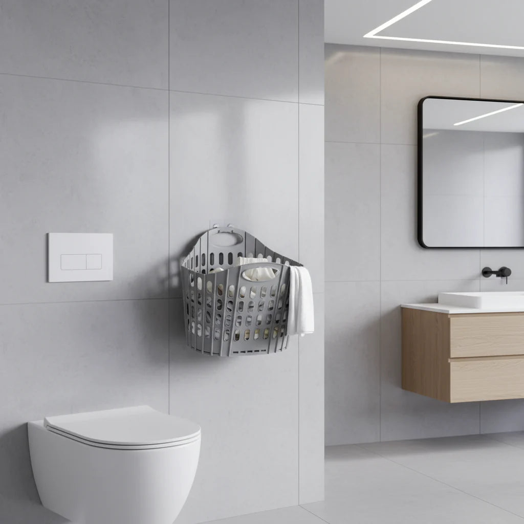 Faltbarer Wäschekorb aus Kunststoff mit Griffen