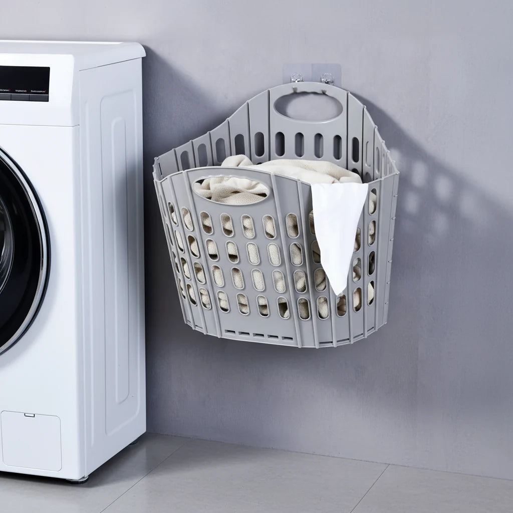 Faltbarer Wäschekorb aus Kunststoff mit Griffen