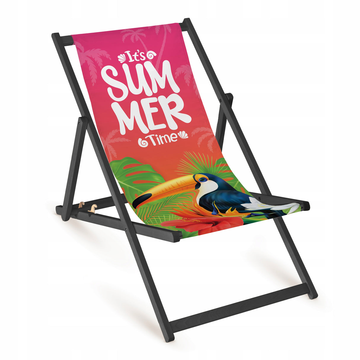 Holz-Liegestuhl It's Summer Time Fullprint mit schwarzem Gestell